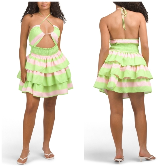 🔹️MAIN STRIP🔹️ lost in thought cut out mini dress in green/pink ✨️💚 - Picture 2 of 6